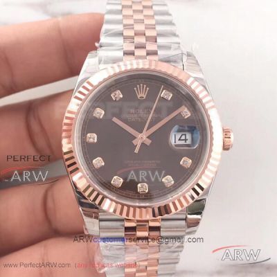 EW Factory Rolex Datejust II 41mm 126331 Black Face 2-Tone Rose Gold Jubilee Band Swiss Cal.3235 Watch